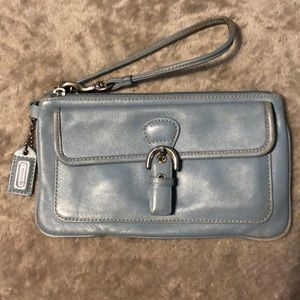 Light Blue Leather Coach Wristlet